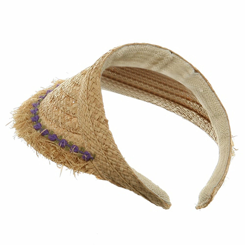MG Raffia Straw Clip Ons-Natural Purple - Image 2