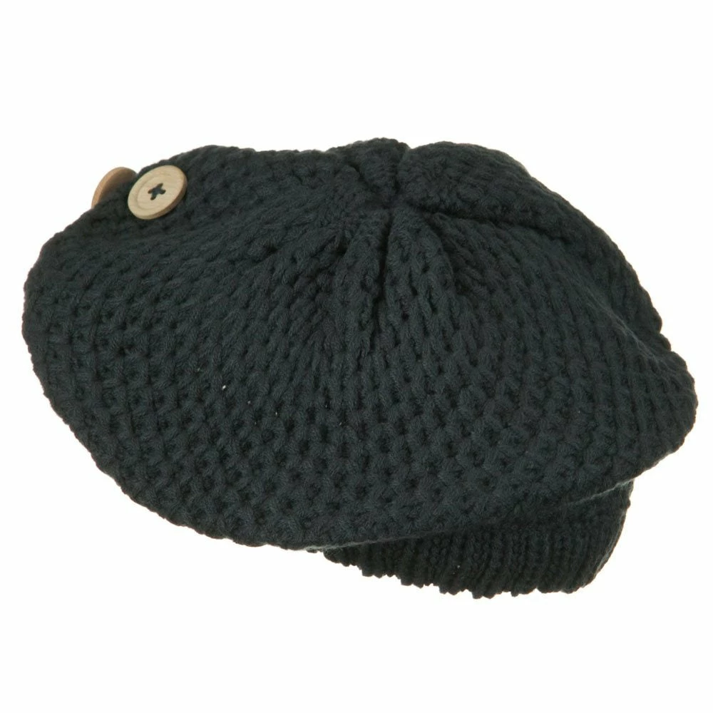 Solid Wing Wood Button Knit Beret - Image 2