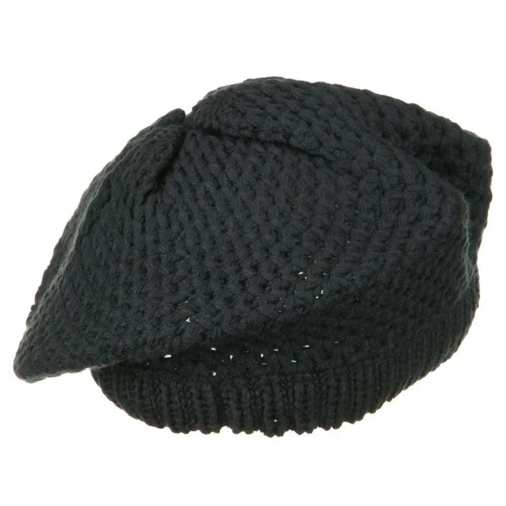Solid Wing Wood Button Knit Beret - Image 3