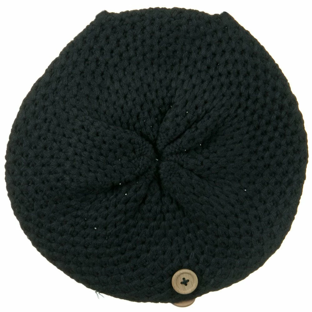 Solid Wing Wood Button Knit Beret - Image 5