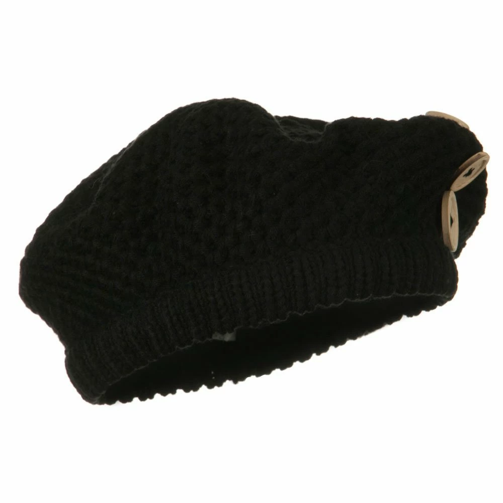 Solid Wing Wood Button Knit Beret - Image 34