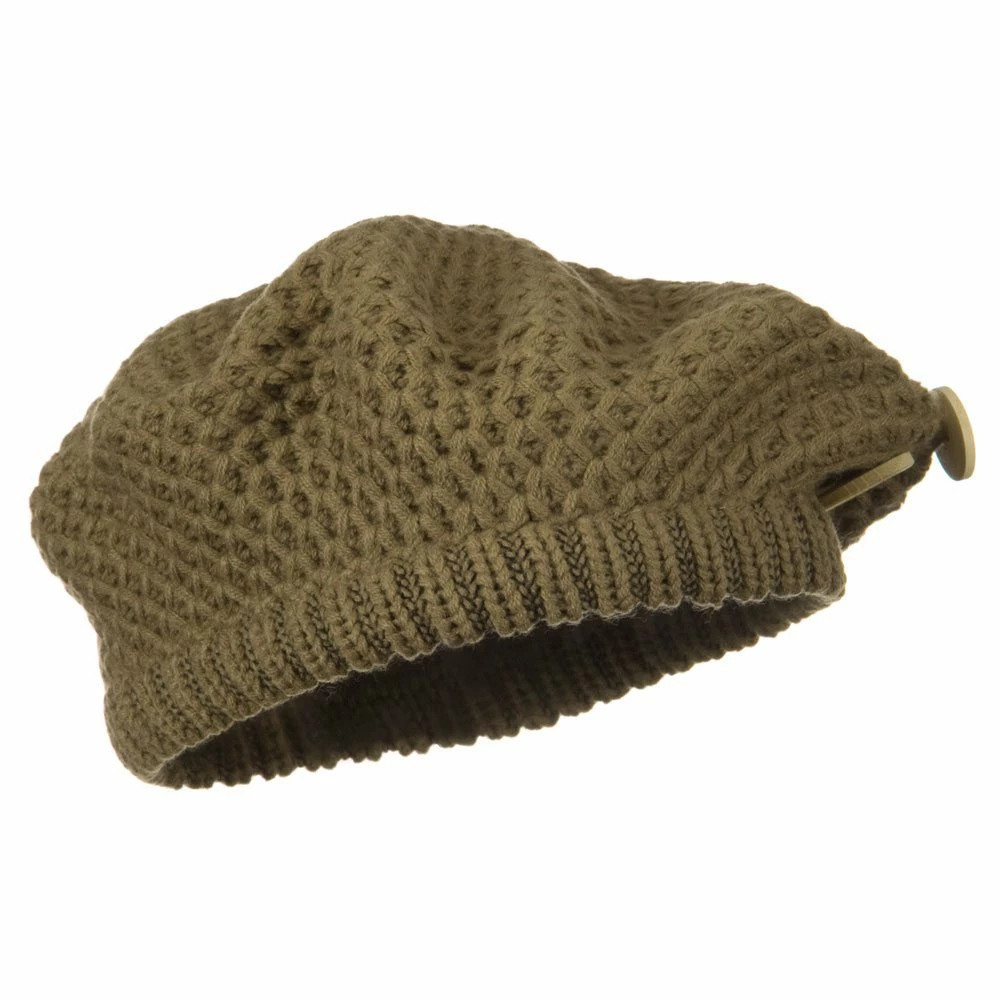 Solid Wing Wood Button Knit Beret - Image 9