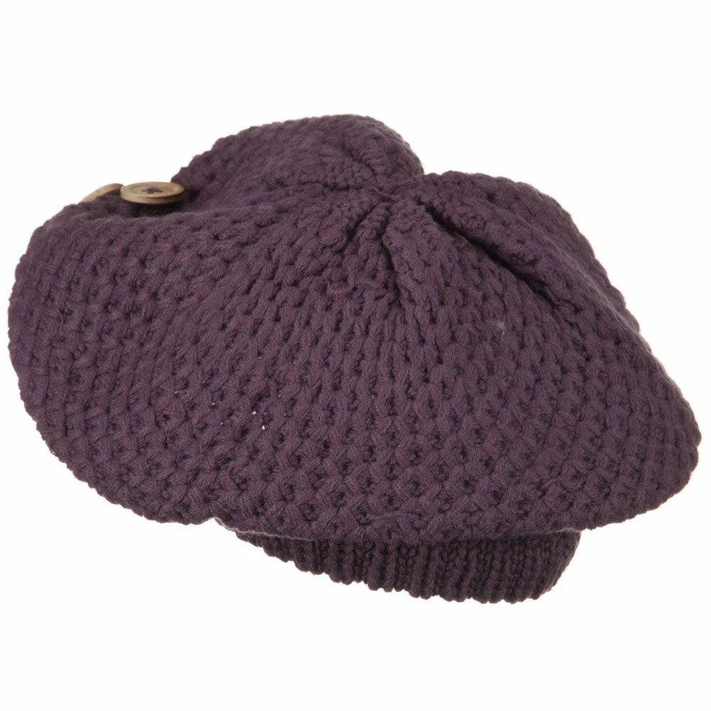 Solid Wing Wood Button Knit Beret - Image 12