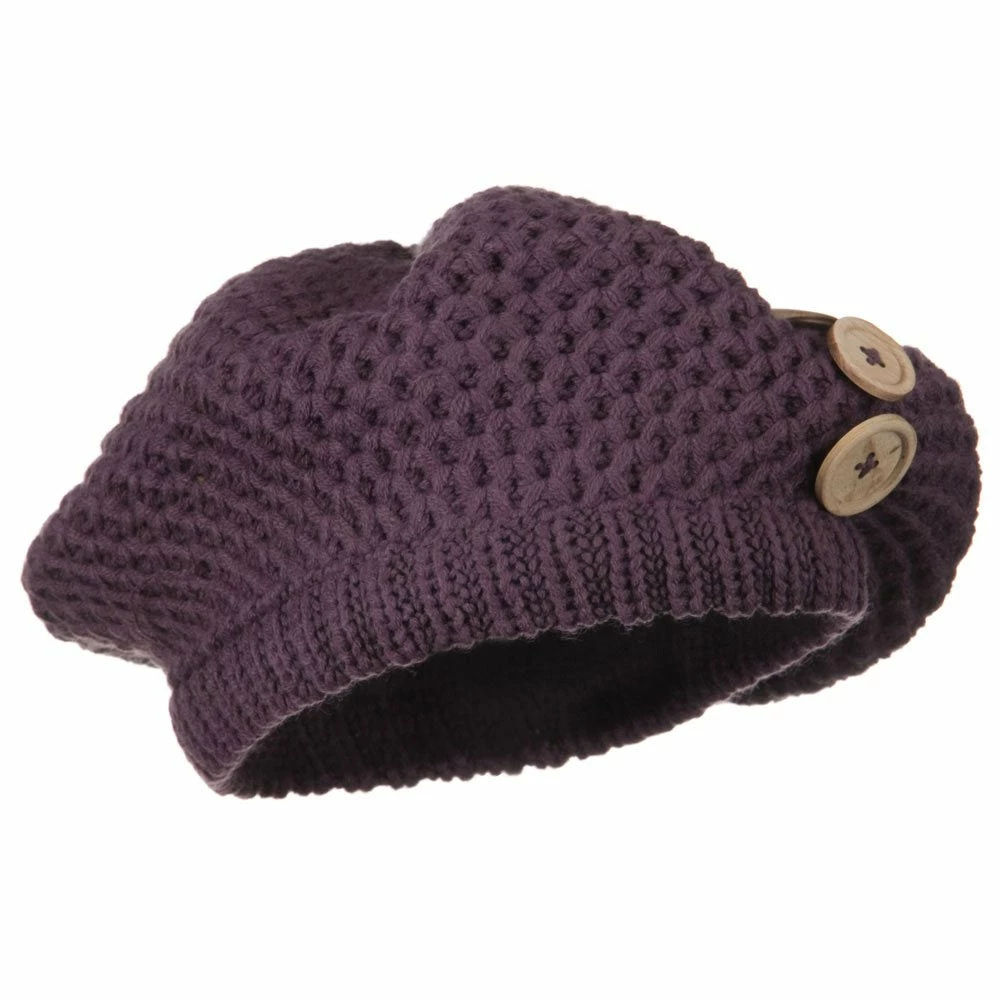 Solid Wing Wood Button Knit Beret - Image 14