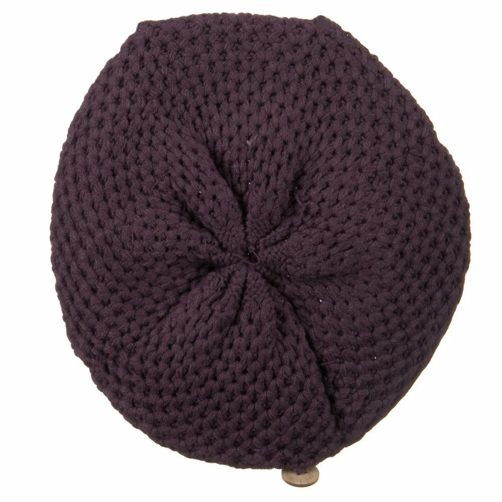 Solid Wing Wood Button Knit Beret - Image 15