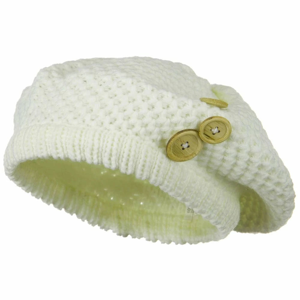 Solid Wing Wood Button Knit Beret - Image 16