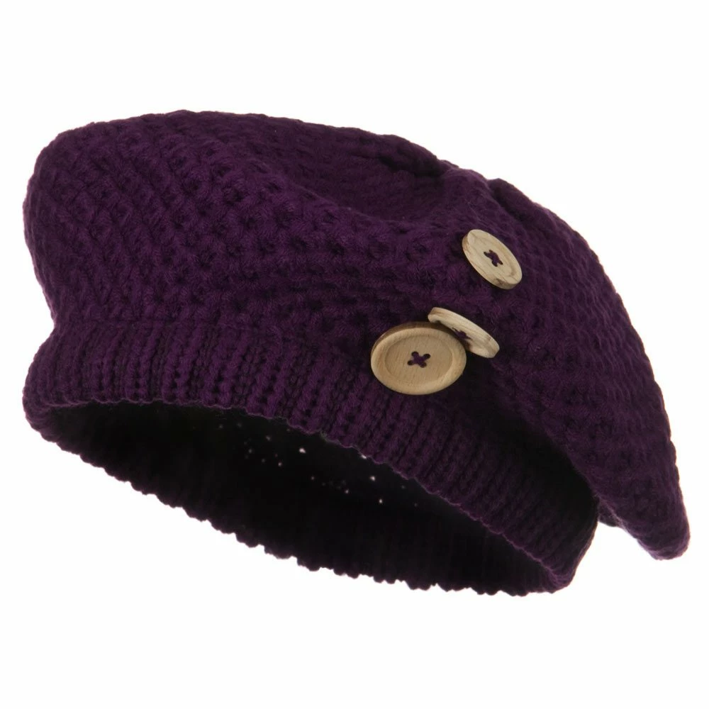 Solid Wing Wood Button Knit Beret - Image 21