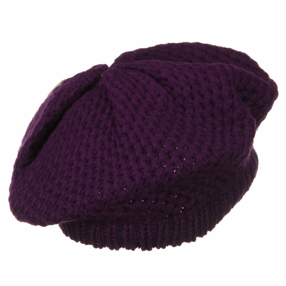 Solid Wing Wood Button Knit Beret - Image 23