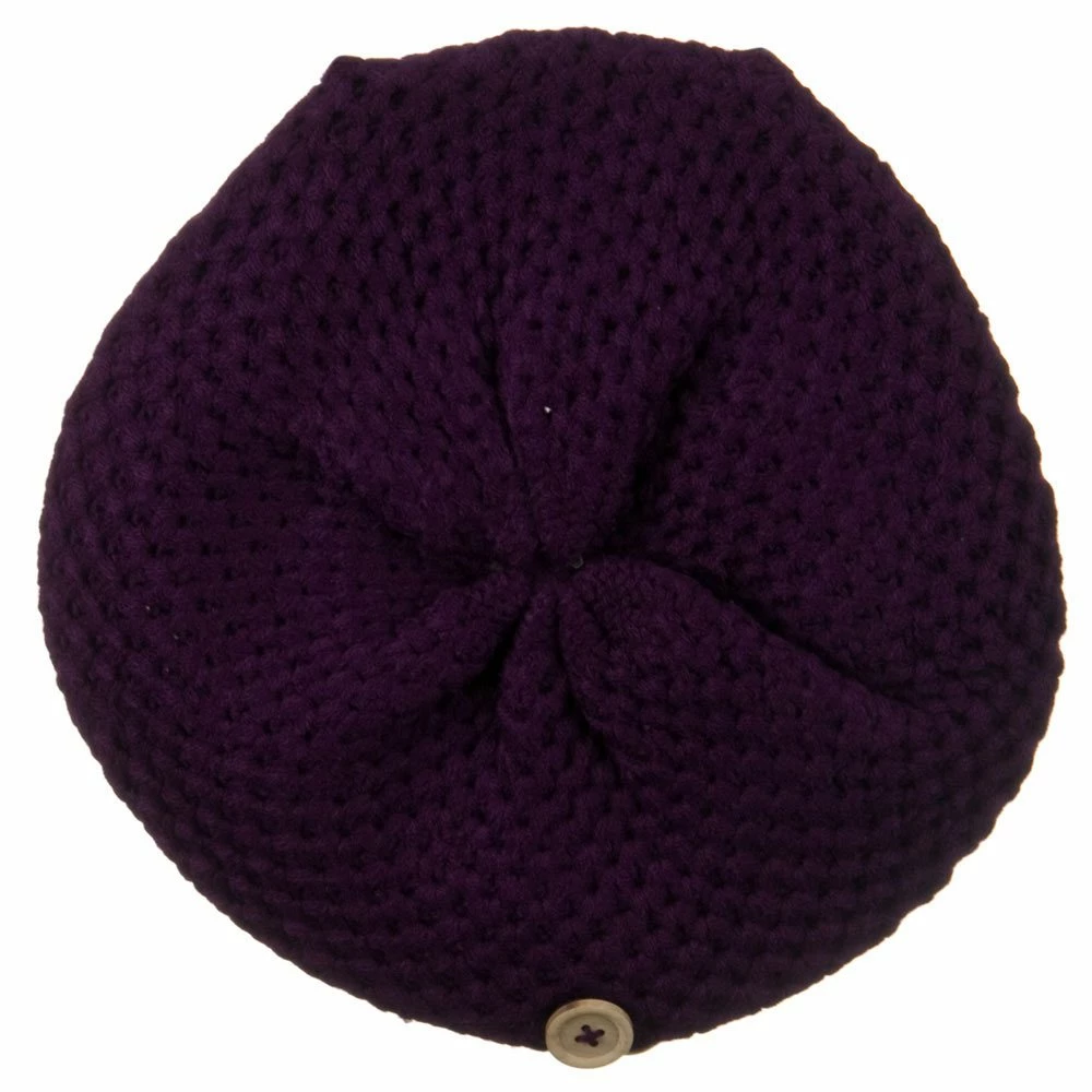 Solid Wing Wood Button Knit Beret - Image 25