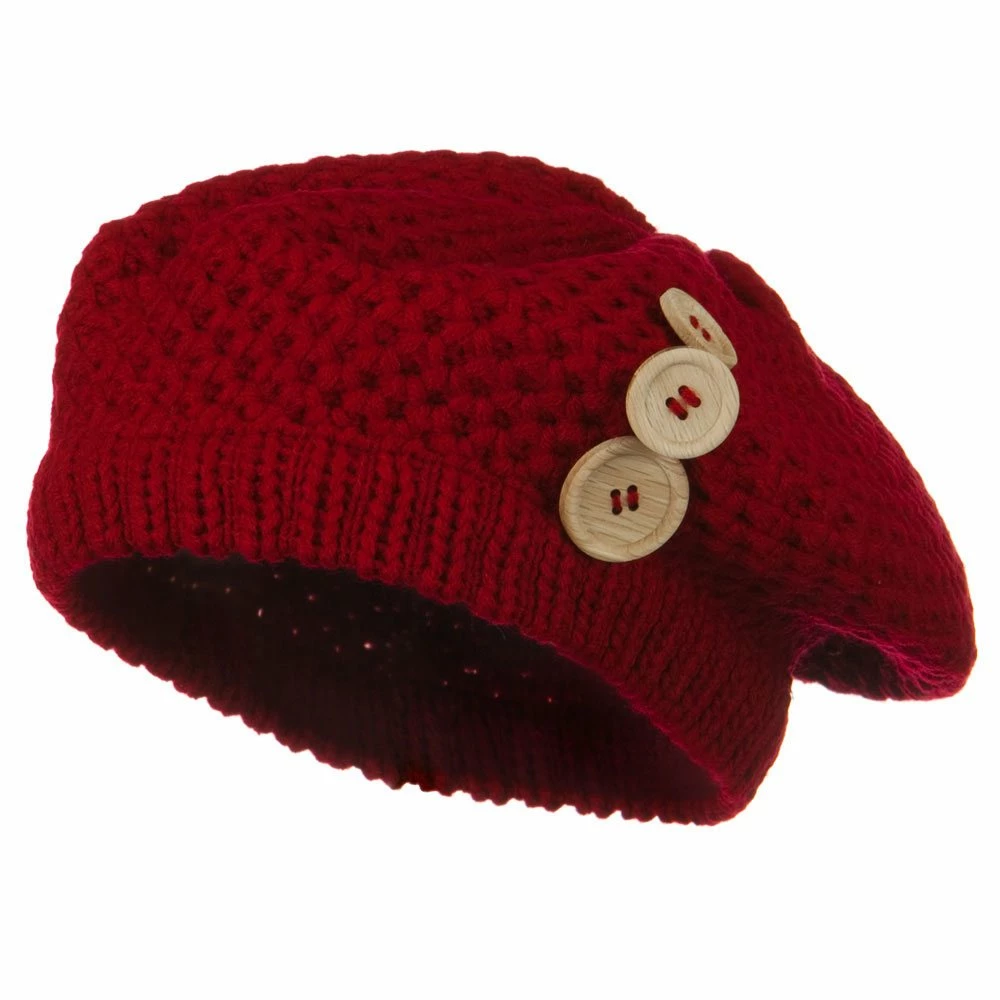 Solid Wing Wood Button Knit Beret - Image 26