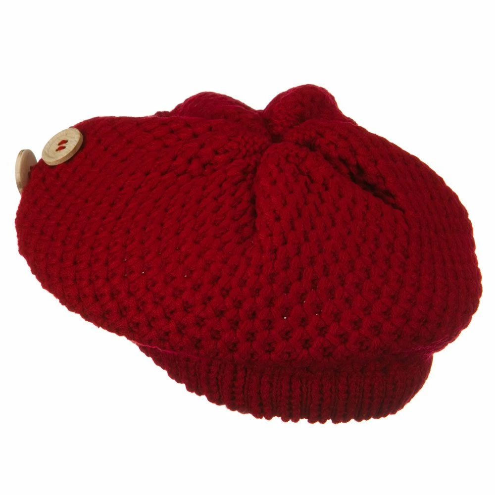 Solid Wing Wood Button Knit Beret - Image 27
