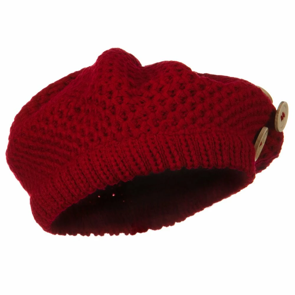 Solid Wing Wood Button Knit Beret - Image 29