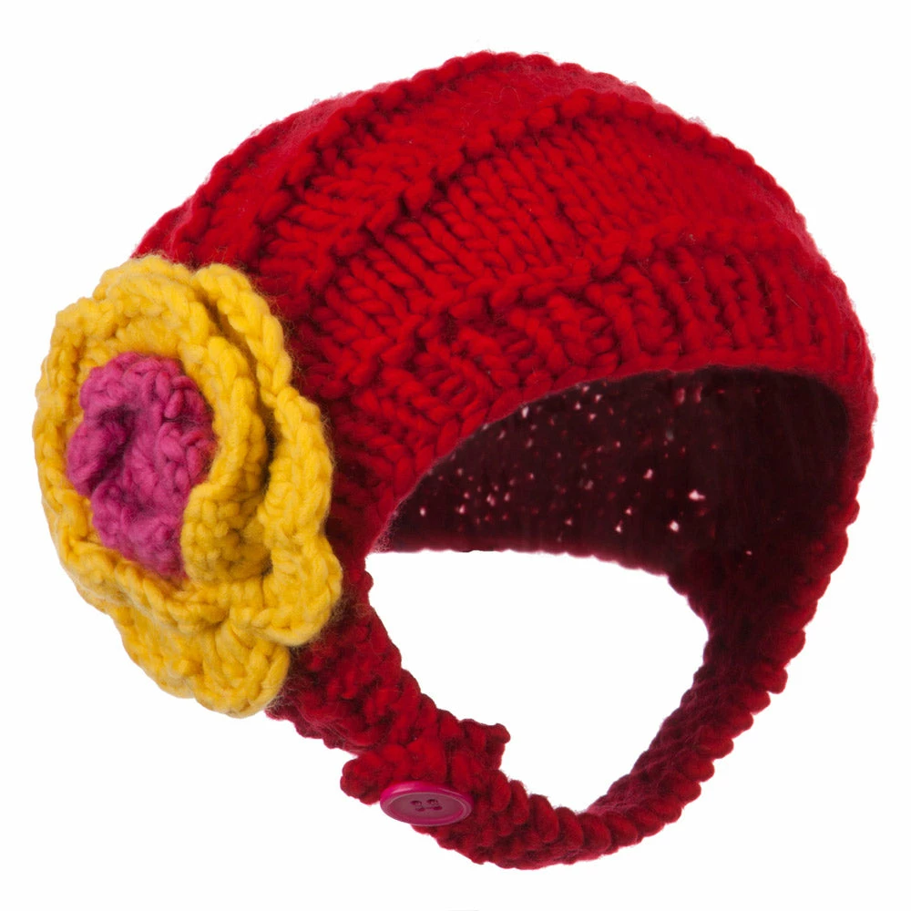Jeanne Simmons Girl's Flower Detail Chin Ski Beanie