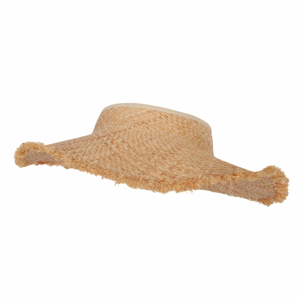 Jeanne Simmons Women's Paper Braid 4.5 Inch Wide Brim Fringe Edge Visor Sun Hat