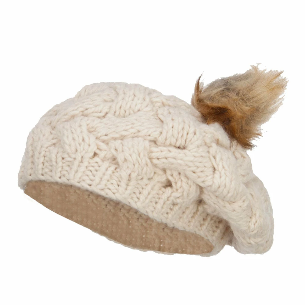 Jeanne Simmons Faux Fur Pom Knit Beret - Image 6