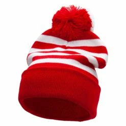 E4Hats Striped Pom Pom Cuff Long Beanie