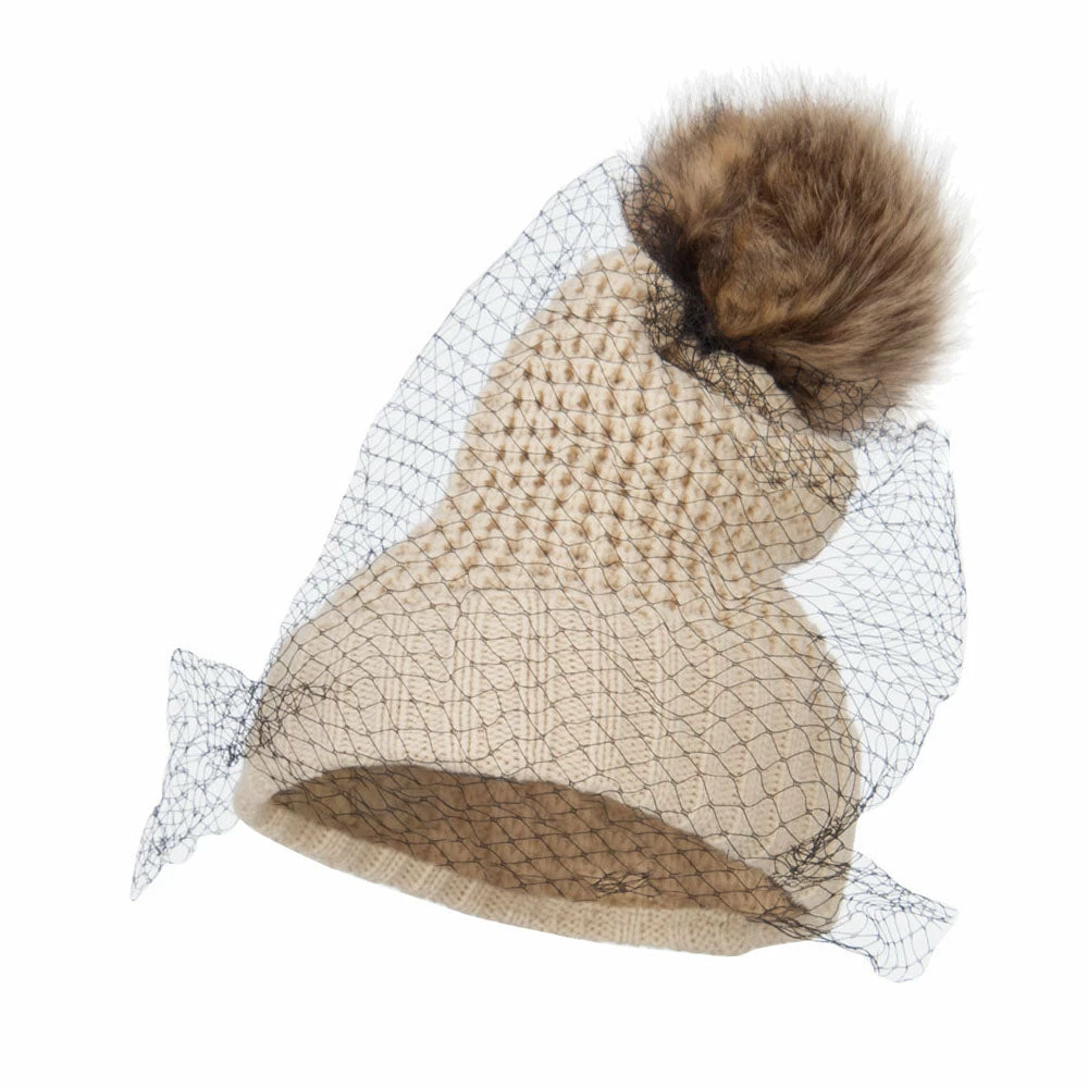 Jeanne Simmons Faux Fur Pom Beanie With Netting - Image 11
