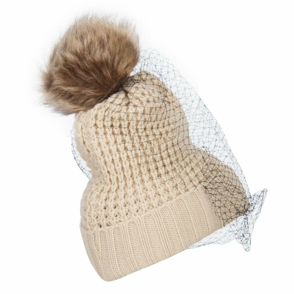 Jeanne Simmons Faux Fur Pom Beanie With Netting - Image 13