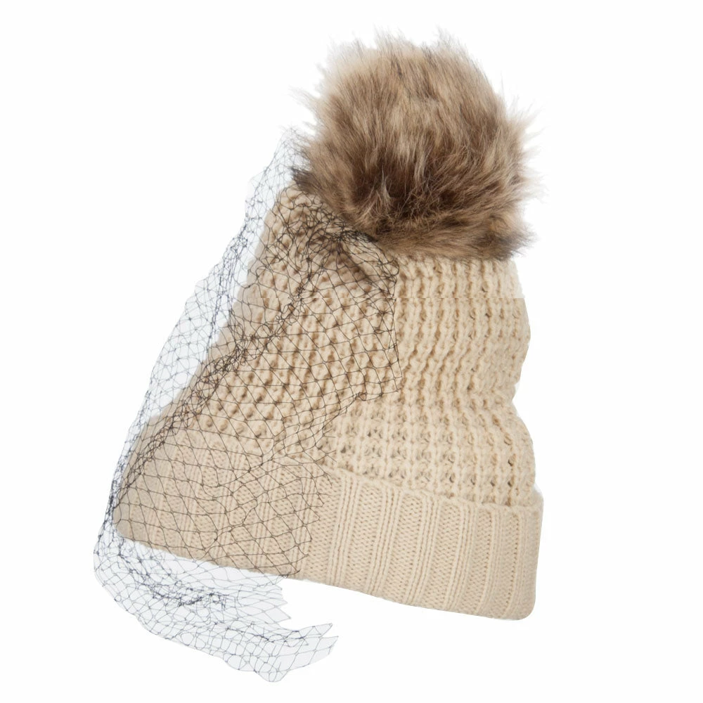 Jeanne Simmons Faux Fur Pom Beanie With Netting - Image 15
