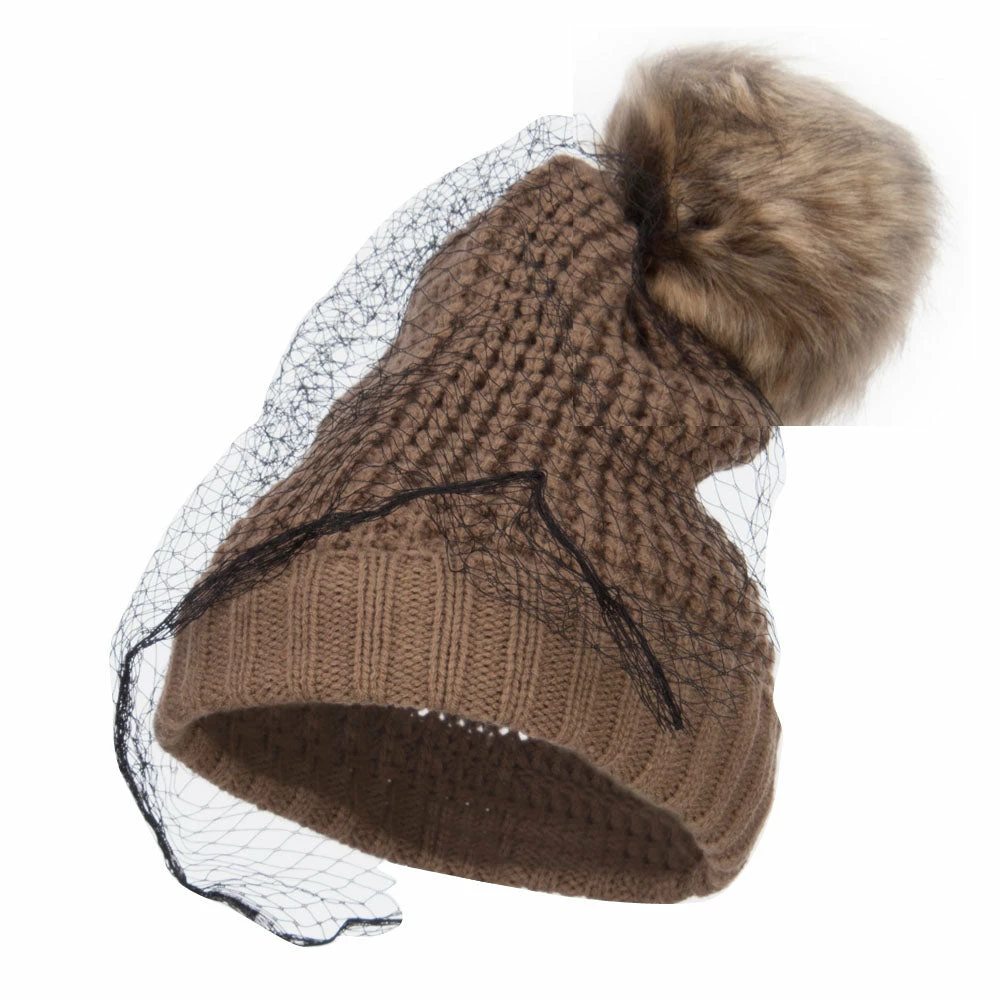 Jeanne Simmons Faux Fur Pom Beanie With Netting