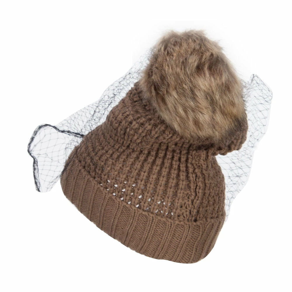 Jeanne Simmons Faux Fur Pom Beanie With Netting - Image 2