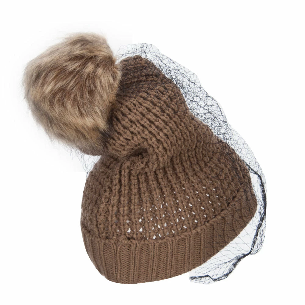 Jeanne Simmons Faux Fur Pom Beanie With Netting - Image 3