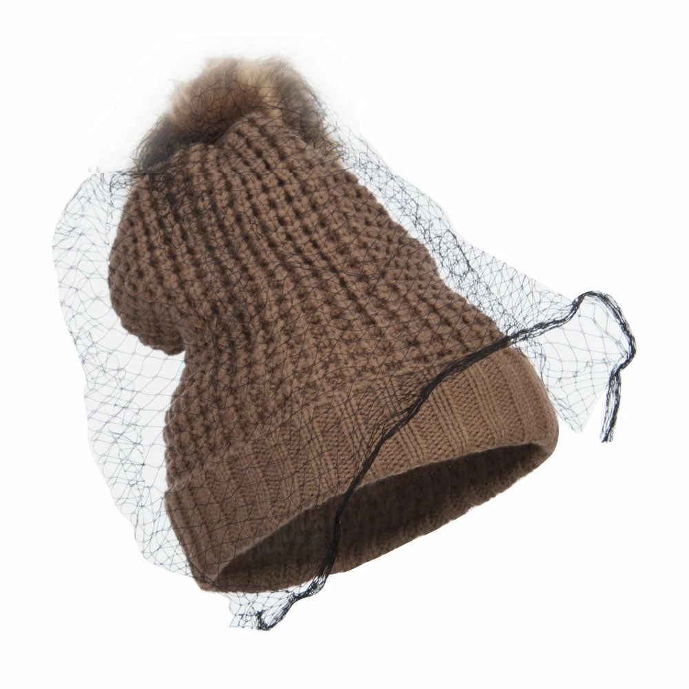 Jeanne Simmons Faux Fur Pom Beanie With Netting - Image 4