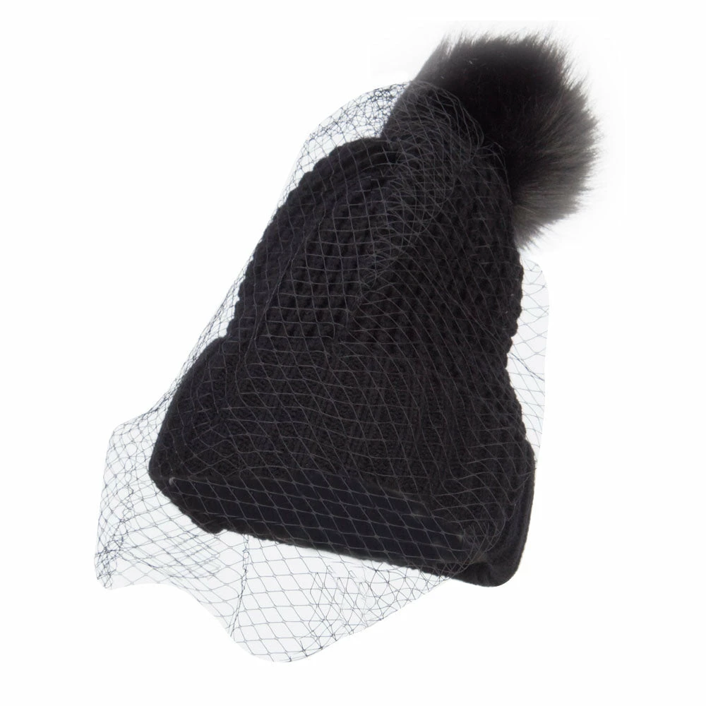 Jeanne Simmons Faux Fur Pom Beanie With Netting - Image 6