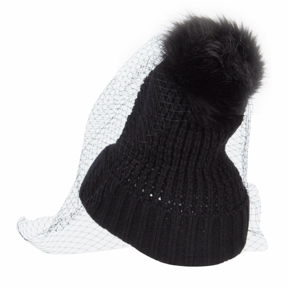 Jeanne Simmons Faux Fur Pom Beanie With Netting - Image 7