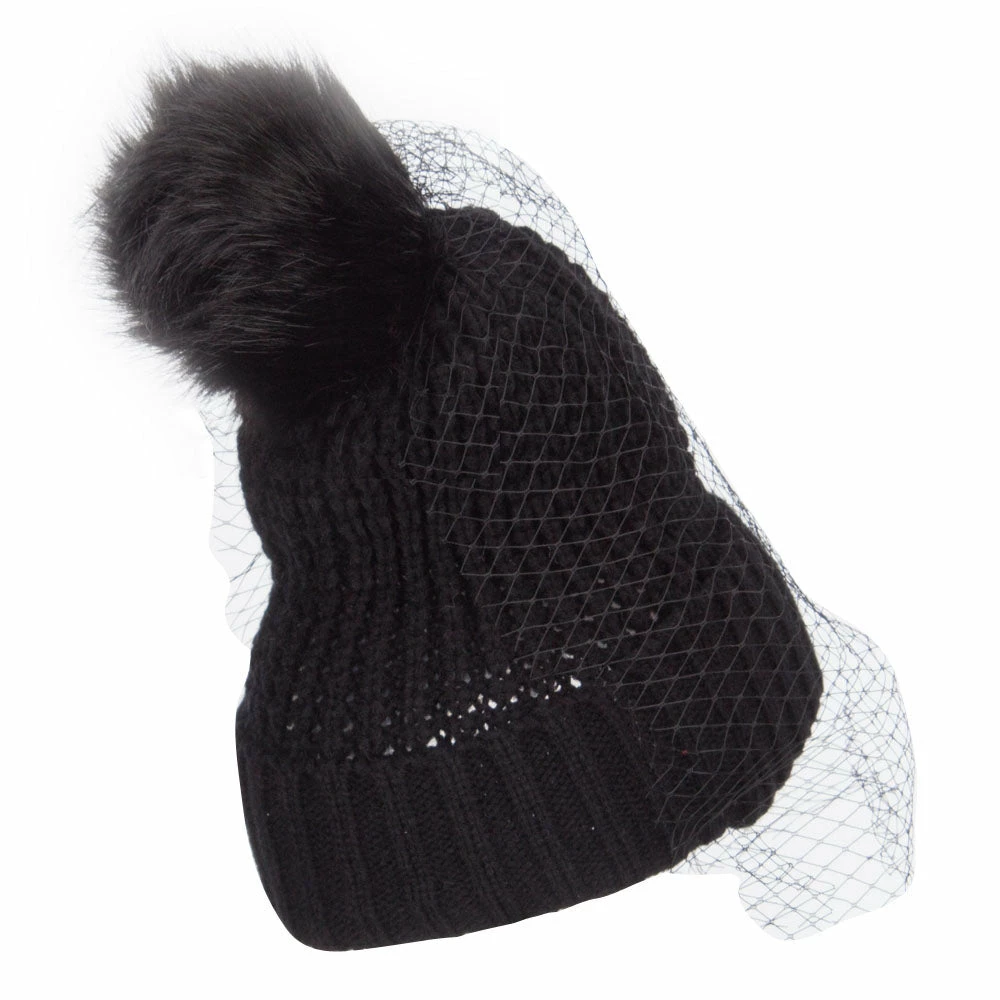 Jeanne Simmons Faux Fur Pom Beanie With Netting - Image 8