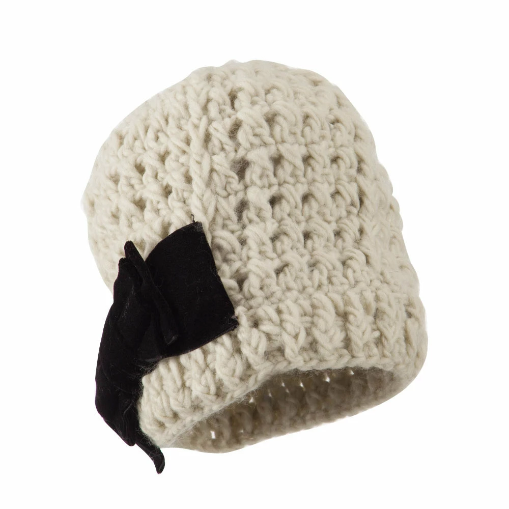 Jeanne Simmons Girl's Acrylic Beanie With Crushed Large Velvet Bow