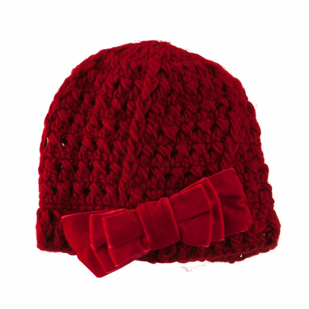 Jeanne Simmons Girl's Acrylic Beanie With Crushed Large Velvet Bow - Image 10