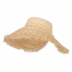 Jeanne Simmons Women's 5 Inch Wide Brim Fringe Edged Rolled Straw Sun Visor