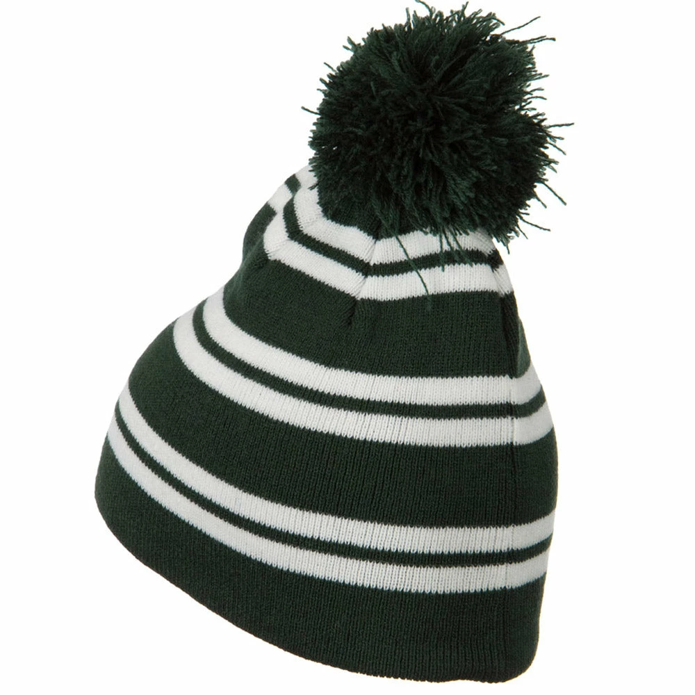 Outdoor Jacquard White Stripe Knit Beanie With Pom - Image 28