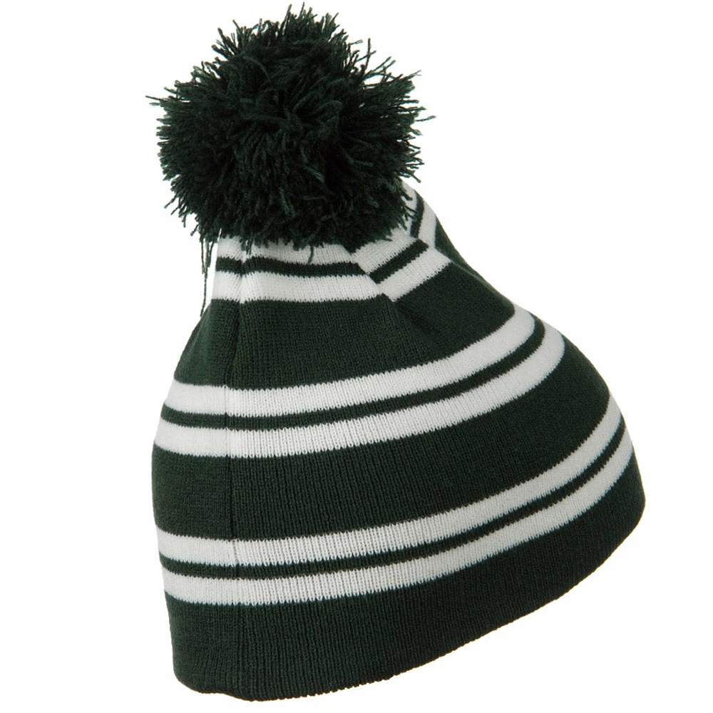 Outdoor Jacquard White Stripe Knit Beanie With Pom - Image 27
