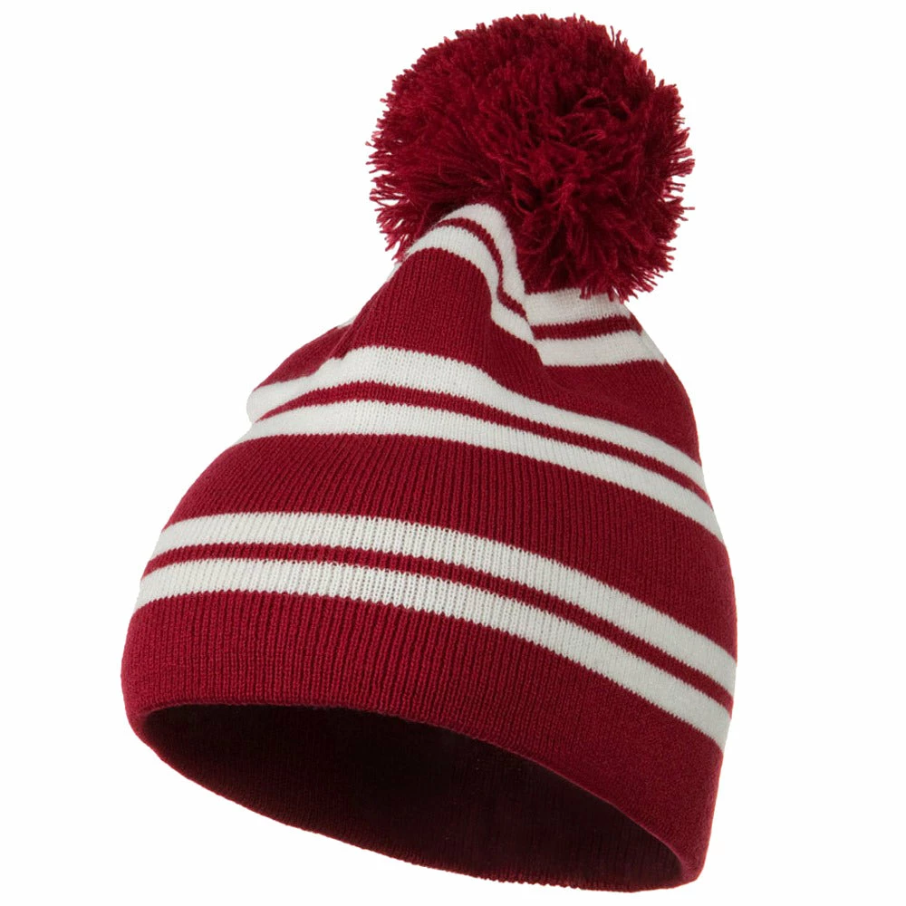 Outdoor Jacquard White Stripe Knit Beanie With Pom - Image 21