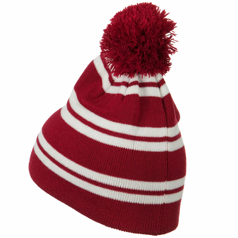 Outdoor Jacquard White Stripe Knit Beanie With Pom - Image 22