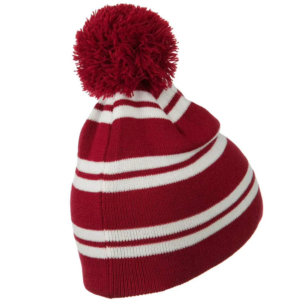 Outdoor Jacquard White Stripe Knit Beanie With Pom - Image 23