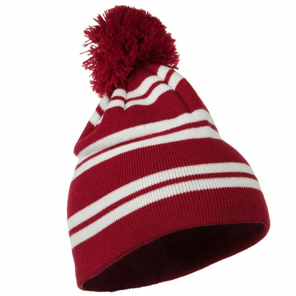 Outdoor Jacquard White Stripe Knit Beanie With Pom - Image 24