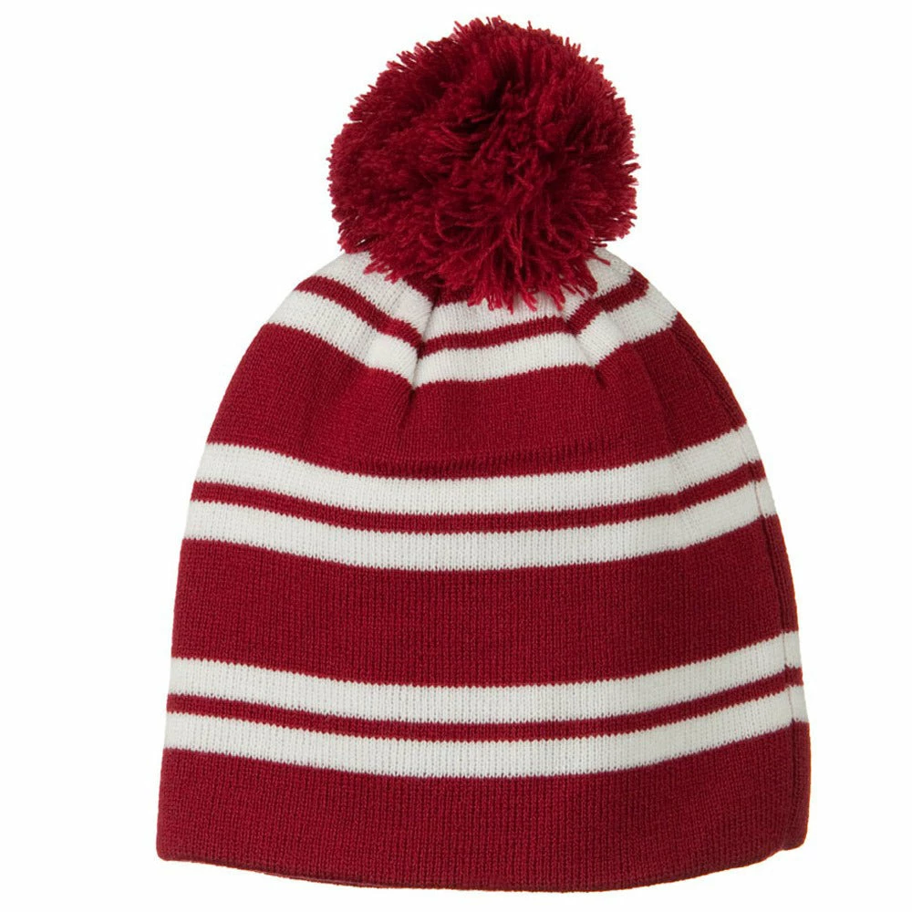 Outdoor Jacquard White Stripe Knit Beanie With Pom - Image 25