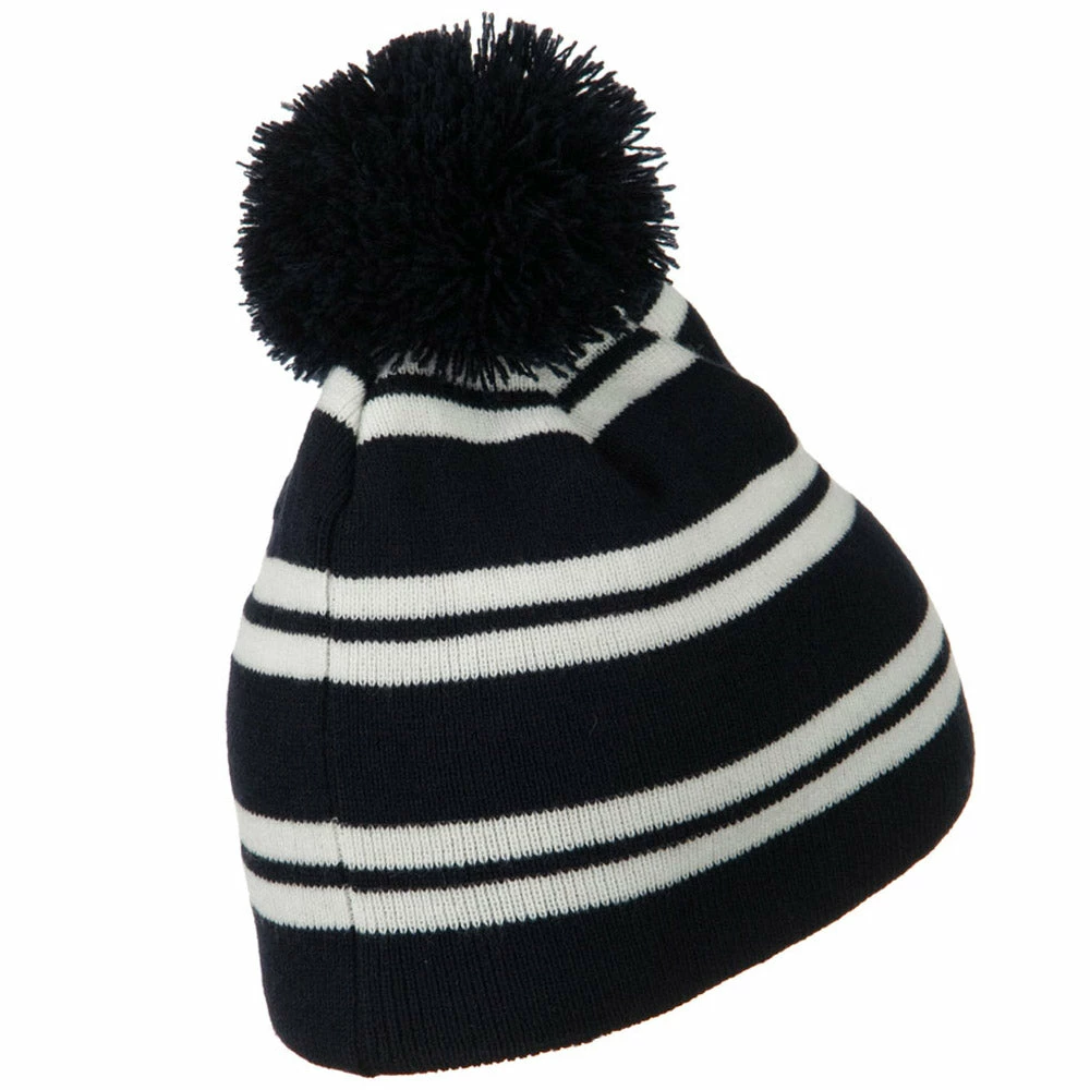 Outdoor Jacquard White Stripe Knit Beanie With Pom - Image 33