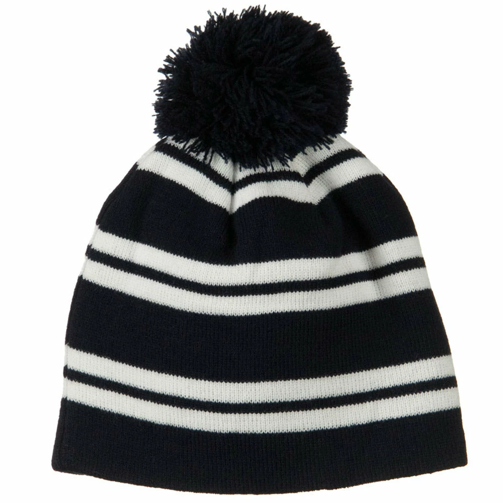 Outdoor Jacquard White Stripe Knit Beanie With Pom - Image 32