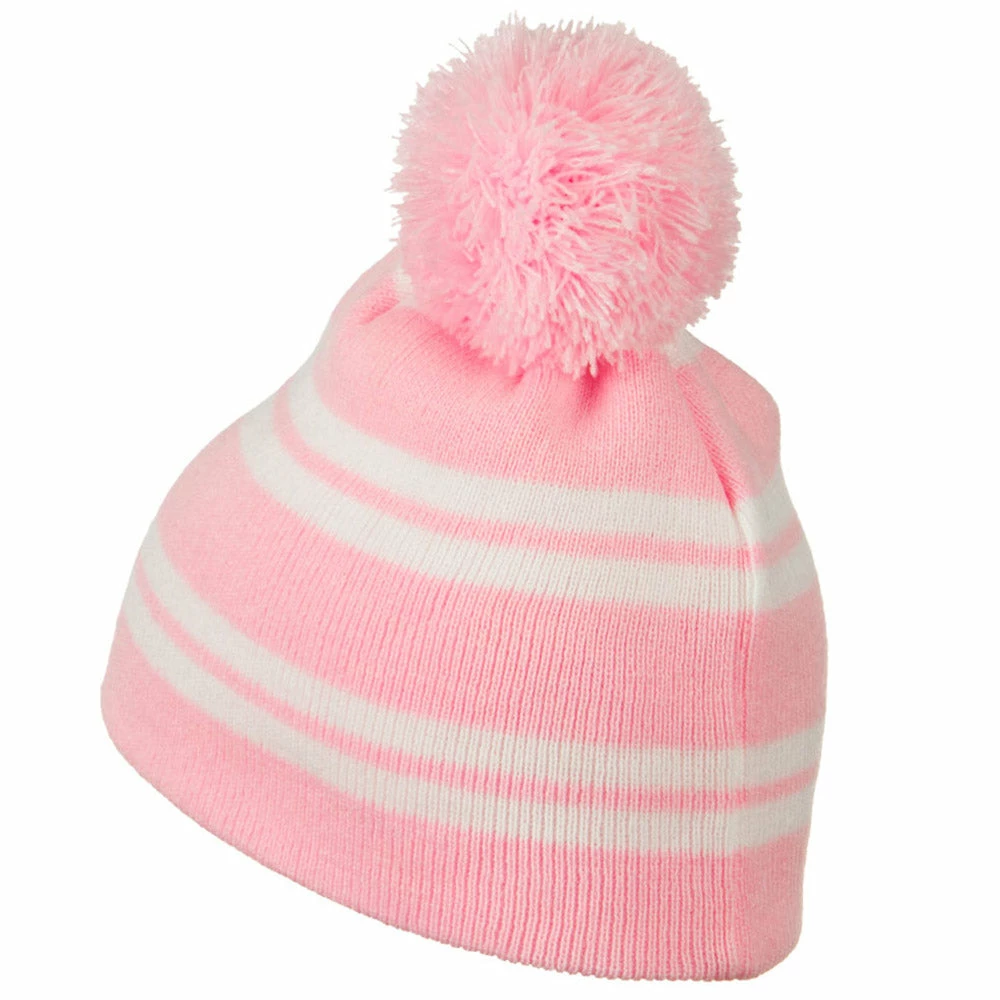 Outdoor Jacquard White Stripe Knit Beanie With Pom - Image 39