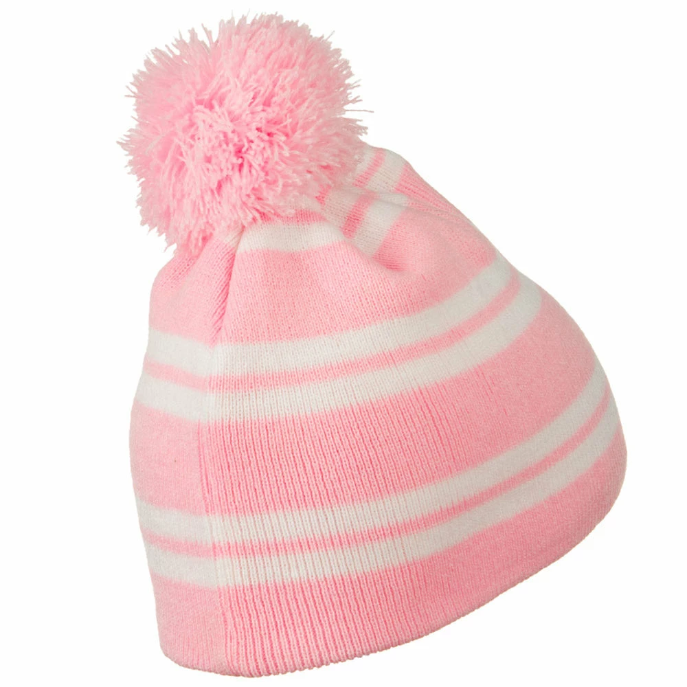 Outdoor Jacquard White Stripe Knit Beanie With Pom - Image 38