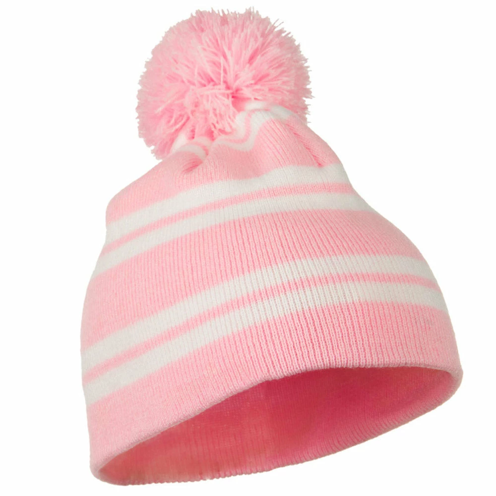 Outdoor Jacquard White Stripe Knit Beanie With Pom - Image 40
