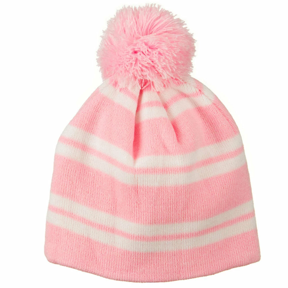 Outdoor Jacquard White Stripe Knit Beanie With Pom - Image 37