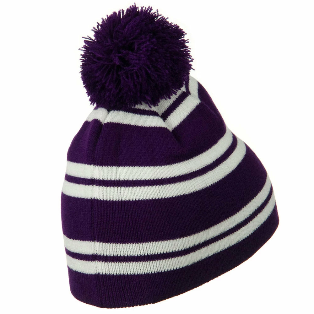 Outdoor Jacquard White Stripe Knit Beanie With Pom - Image 45