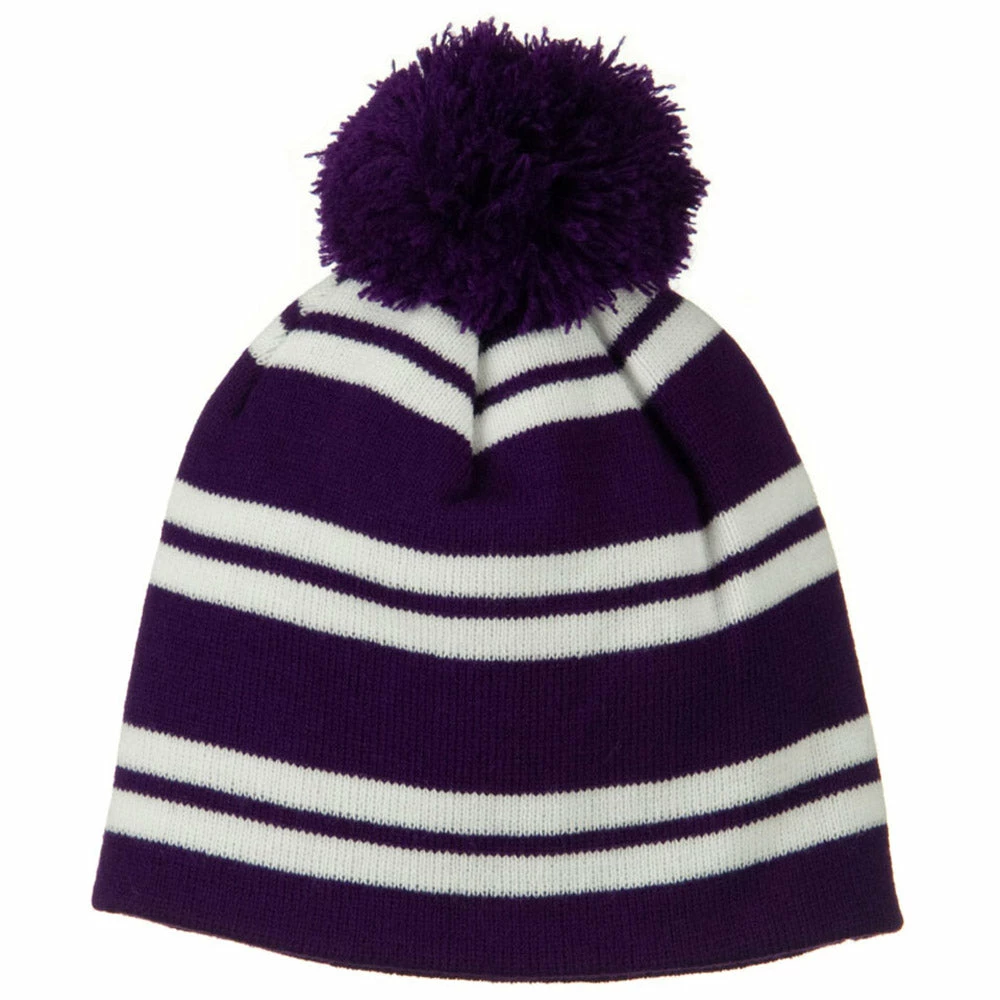 Outdoor Jacquard White Stripe Knit Beanie With Pom - Image 42