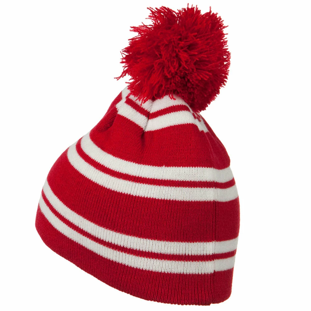 Outdoor Jacquard White Stripe Knit Beanie With Pom - Image 10