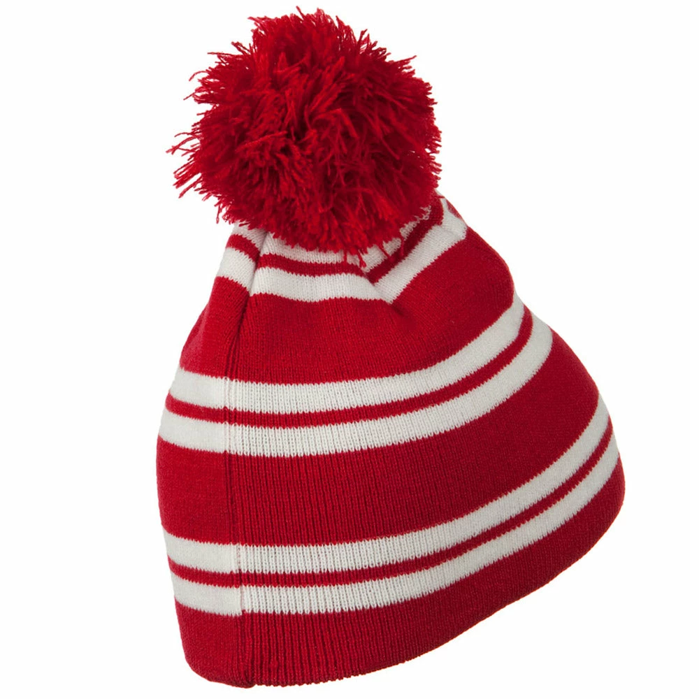 Outdoor Jacquard White Stripe Knit Beanie With Pom - Image 9